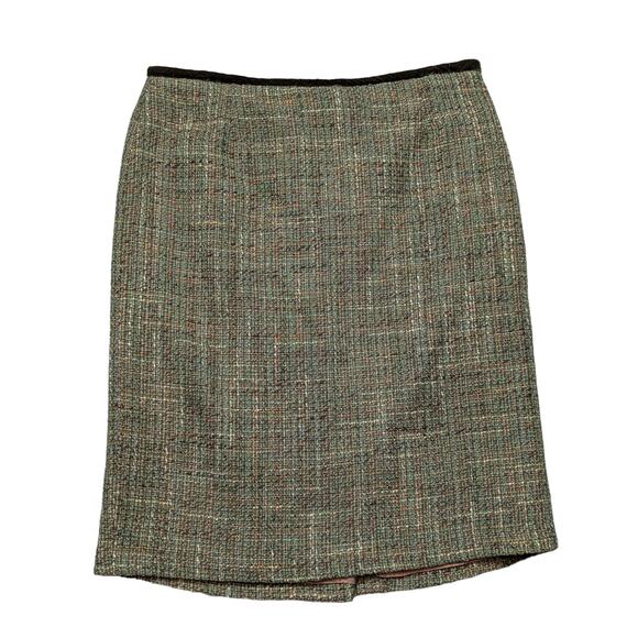 Cynthia Steffe Tweed Pencil Skirt with Velvet Trim Green and Brown Size 8 - Picture 1 of 11